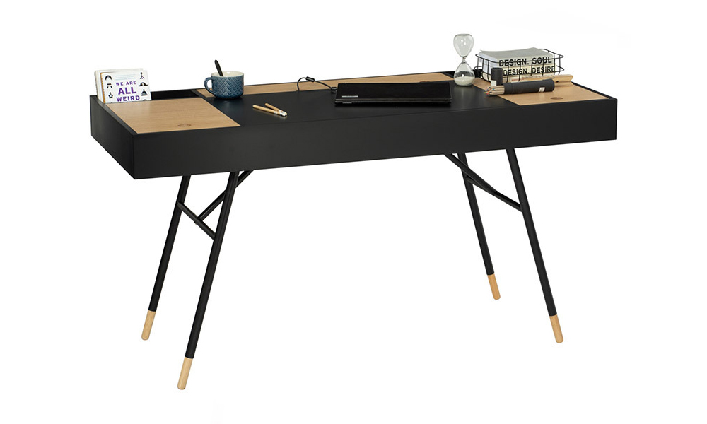 Tekkashop FDWD2280BA Industrial Style Working Desk Black Ash