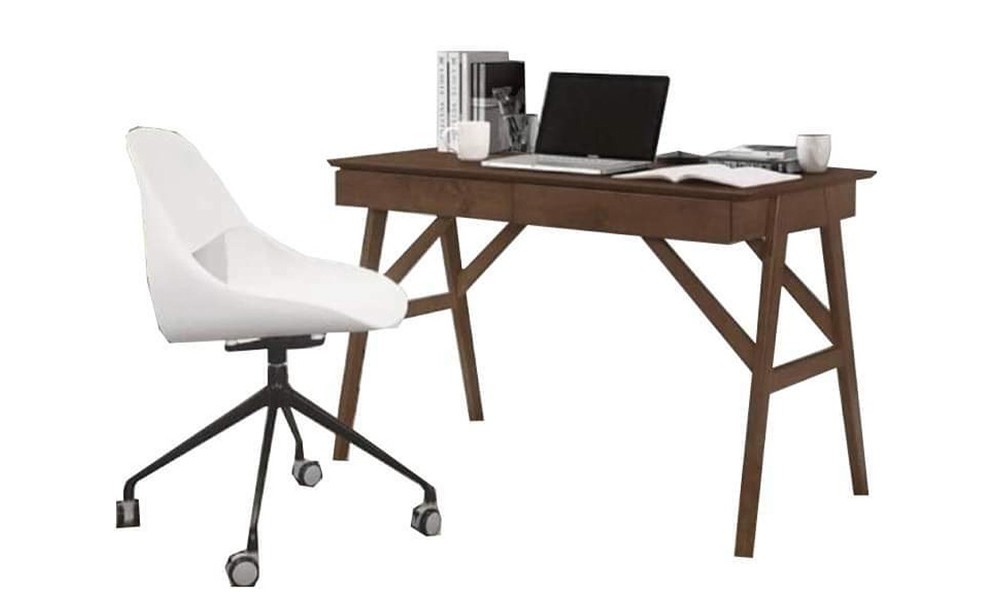 Tekkashop MXST1731WW Solid Wood Study Table with Eames Style Swivel Chair