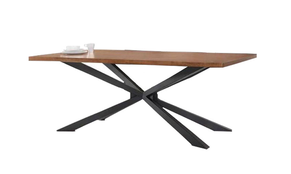 Industrial Style Solid Rubberwood Dining Table in Brown