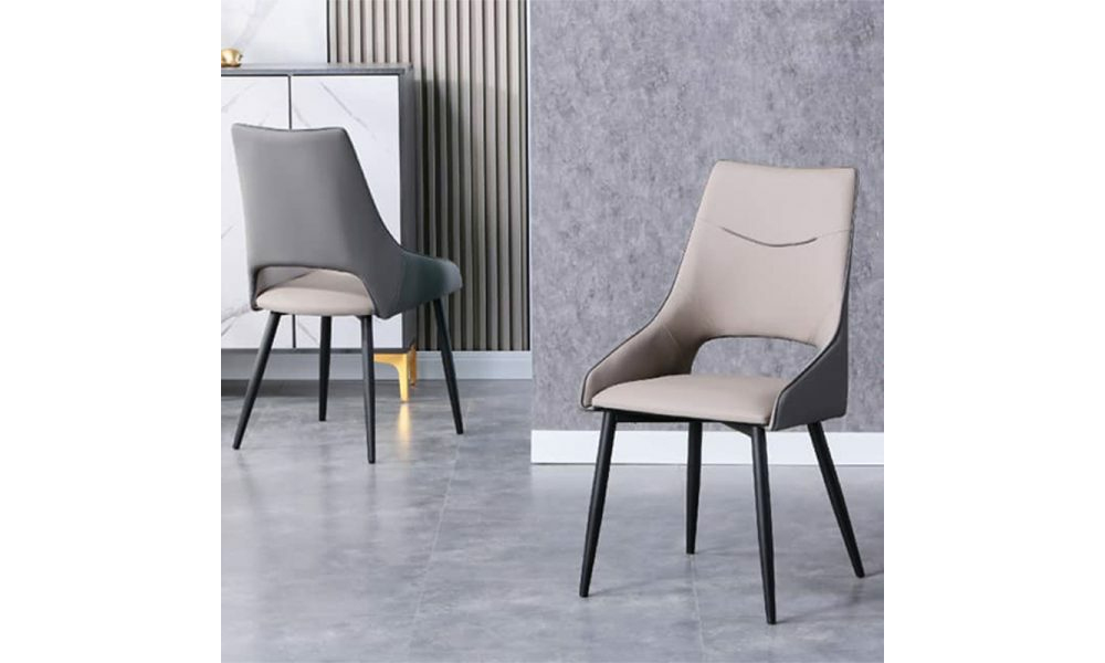 Contemporary Style Leather Seat Dining Chair in Light Grey