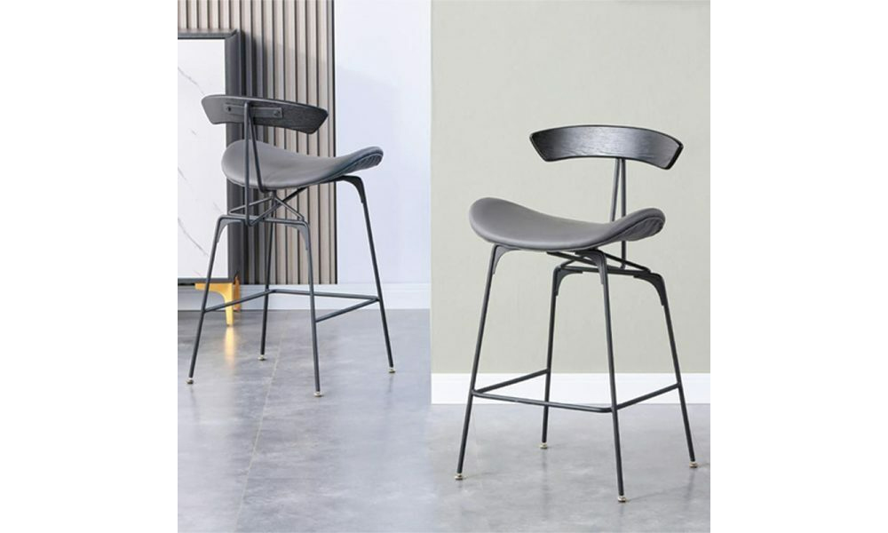 New York Style Leather High Bar Stool Chair in Grey