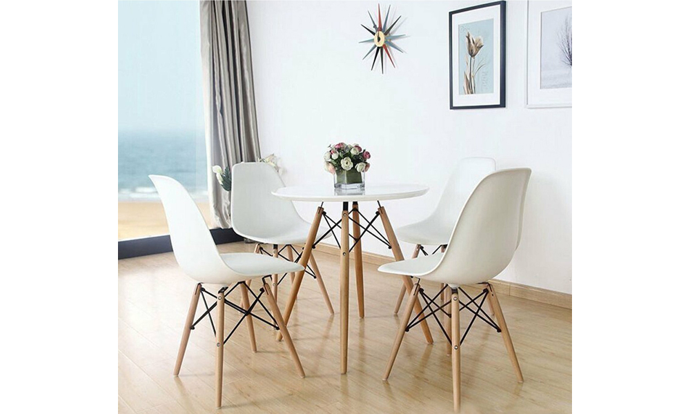 Scandinavian Style Round Diner Table Set in White