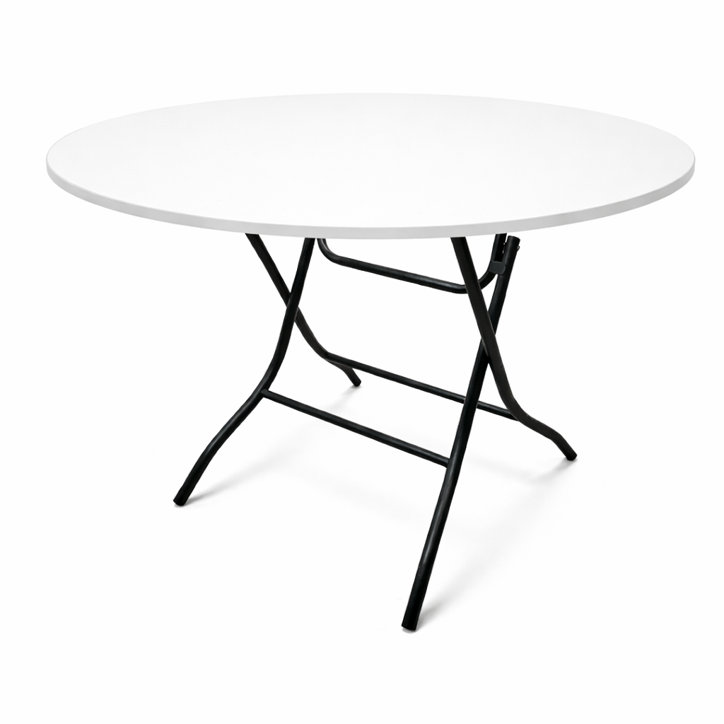 Round folding table on white background
