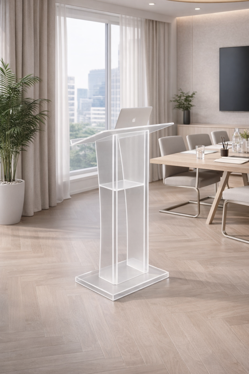 Modern conference room with acrylic lectern