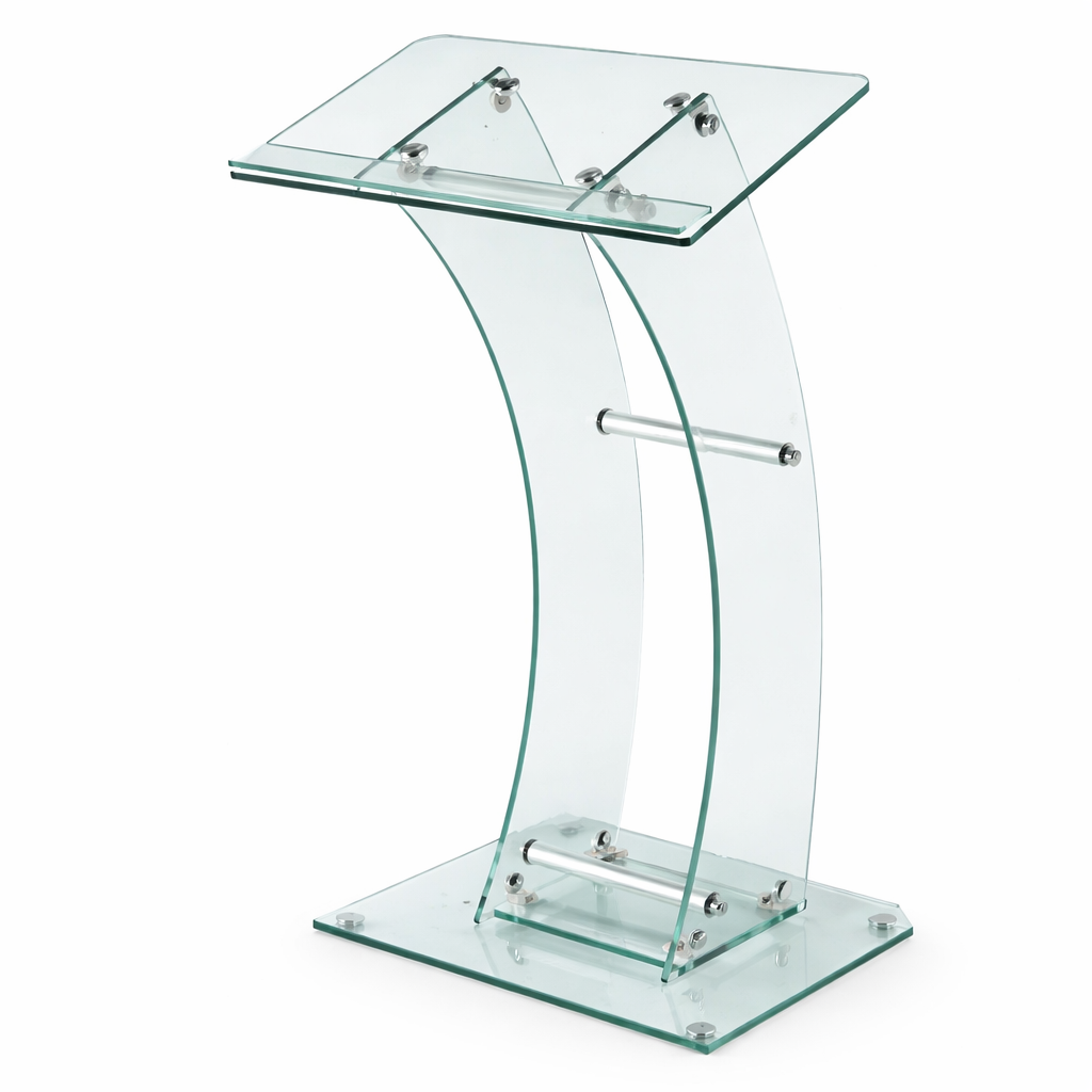 Elegant glass lectern on white backdrop