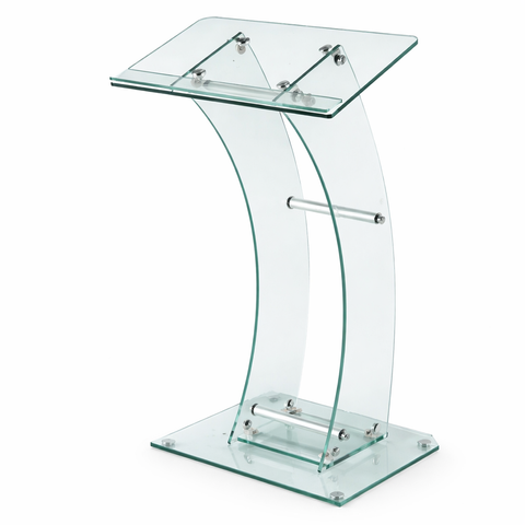 Elegant glass lectern on white backdrop