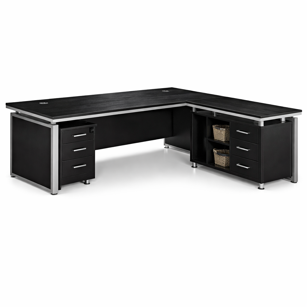 Modern L-shaped executive office desk