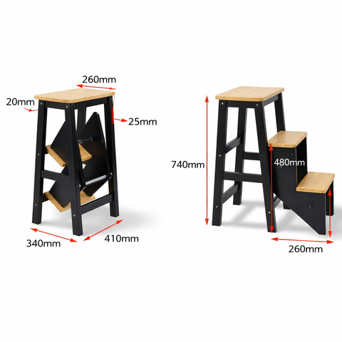 Tekkashop KPC330 Modern Solid Rubber Wood Step Chair Stool with Dual ...
