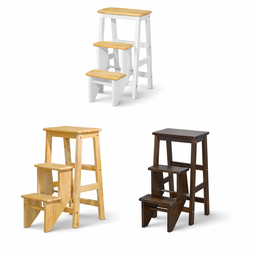 Wooden step stools in three finishes