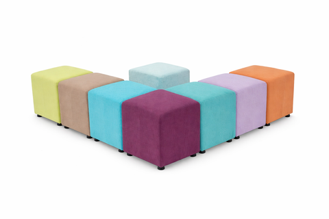 Colourful ottomans in L-shape arrangement