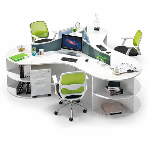 Modern W-shaped workstation with office chairs (1)