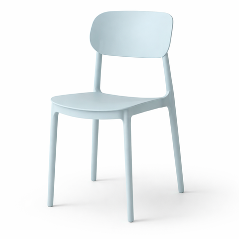 Minimalist blue chair on white backdrop