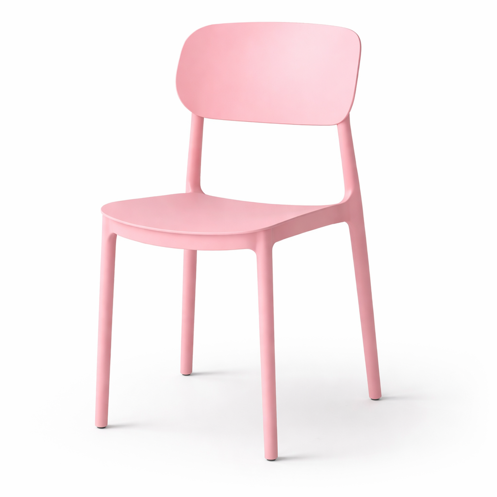 Minimalist pink chair on white background