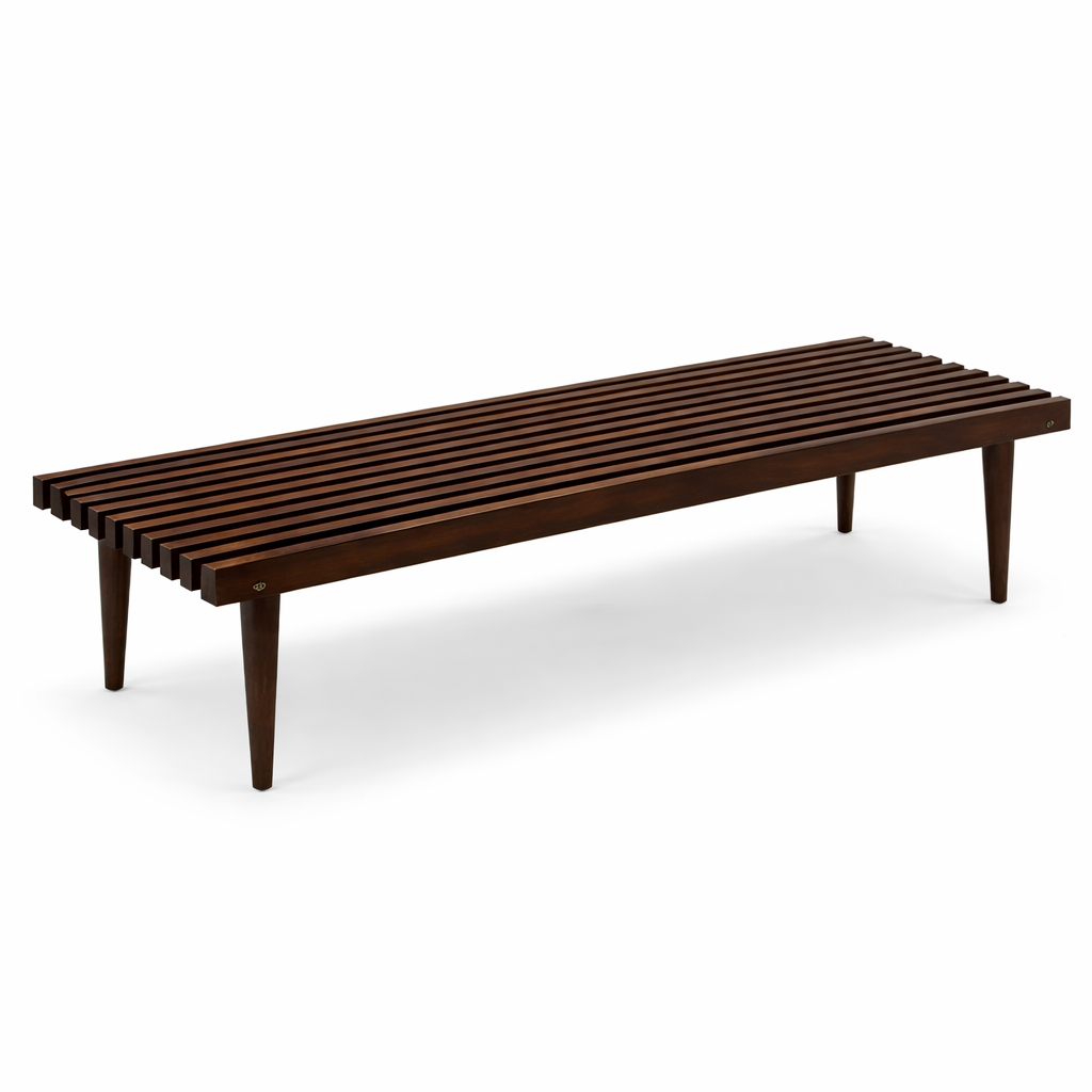 Mid-century modern slatted bench design