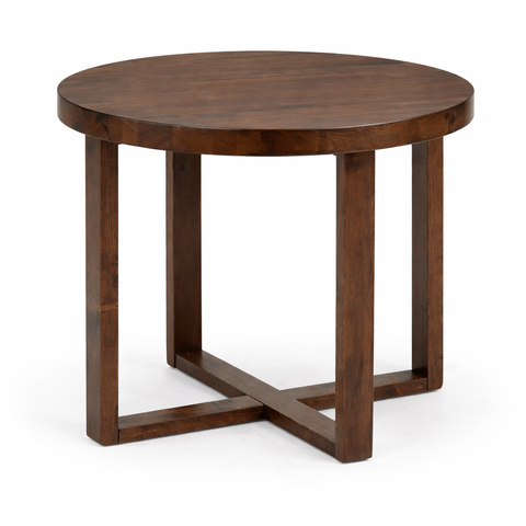 Round wooden side table in walnut finish