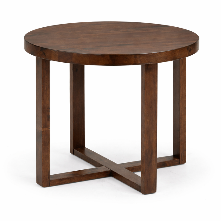 Round wooden side table in walnut finish