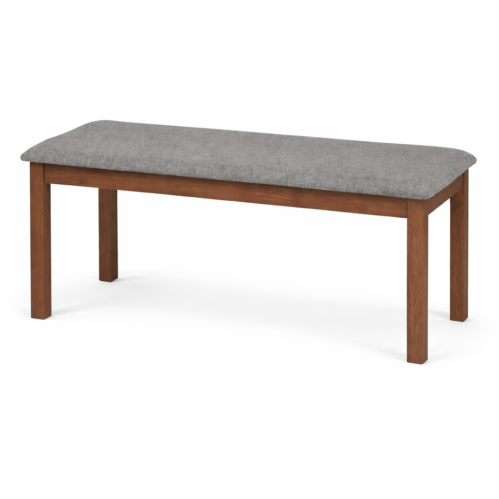 Upholstered bench with walnut frame