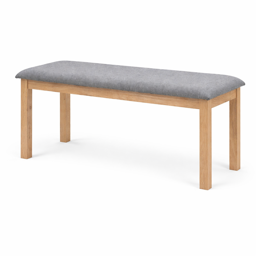Upholstered bench with light wood frame