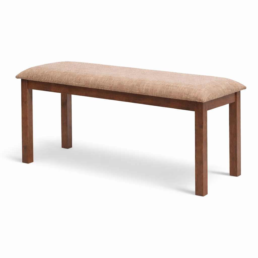 Simple walnut bench with beige upholstery
