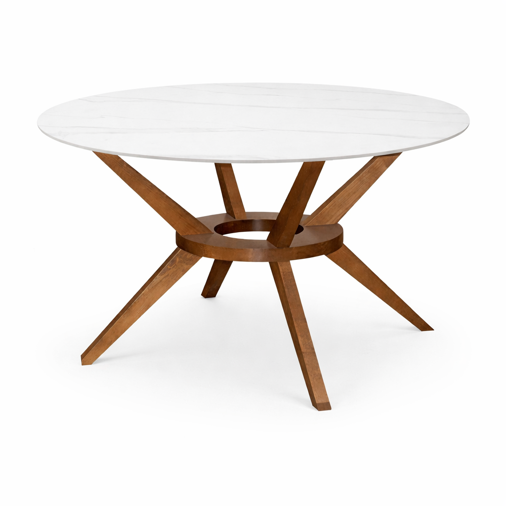 Elegant marble and walnut dining table