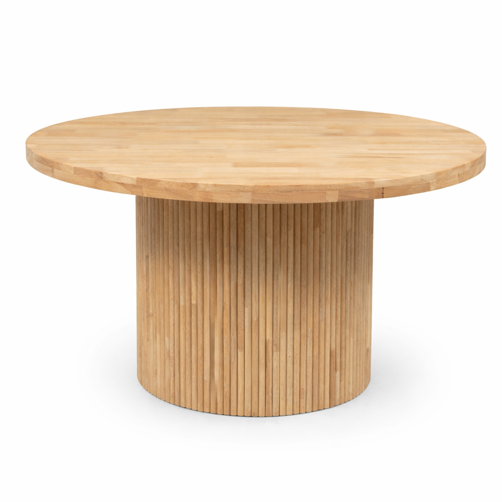 Wooden round dining table with slats