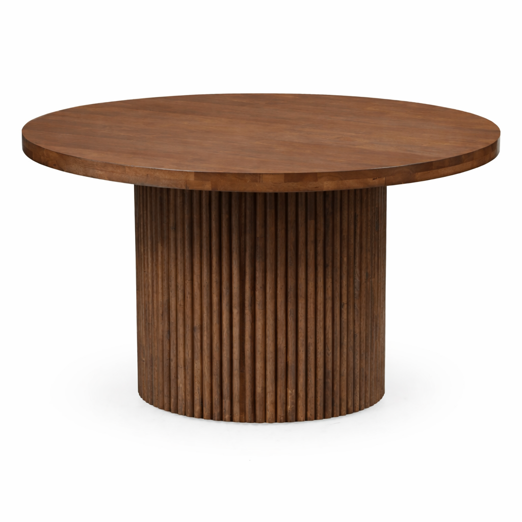 Elegant walnut dining table with fluted base