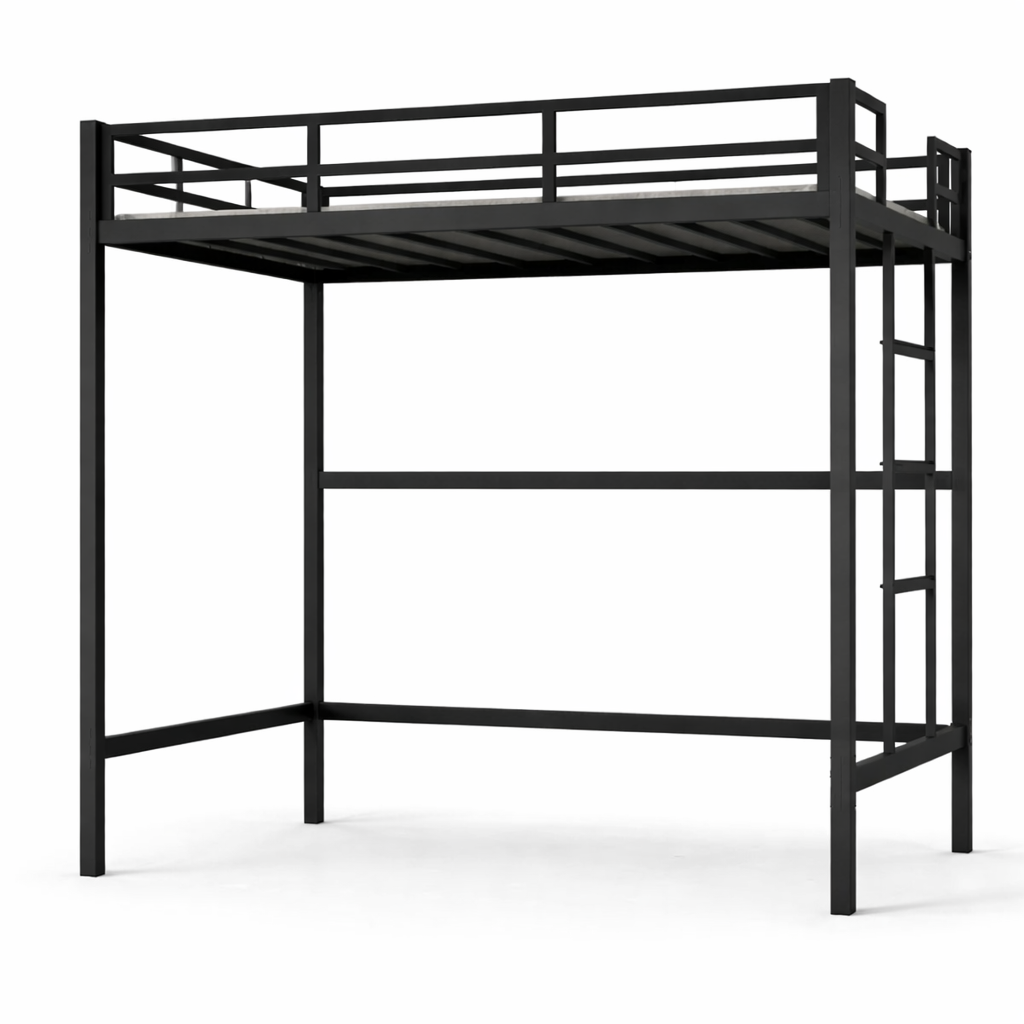 Minimalist black metal loft bed