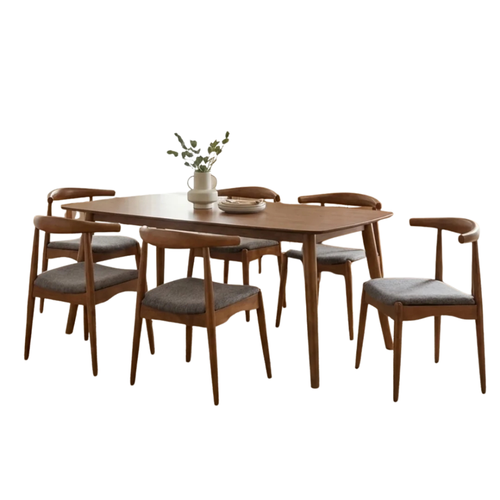 MIAMI DINING SET 6 SEATER - WALNUT