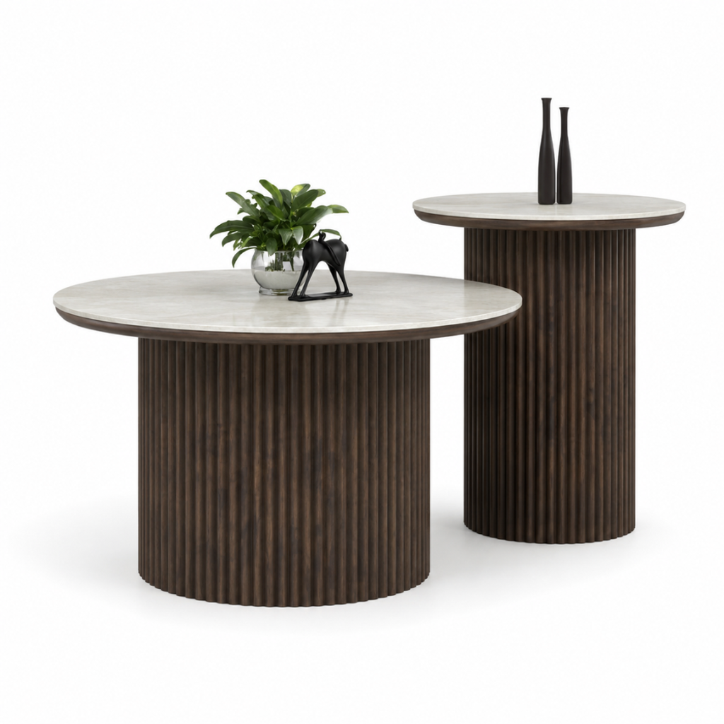 ROUND DUAL COFFEE TABLE - BROWN