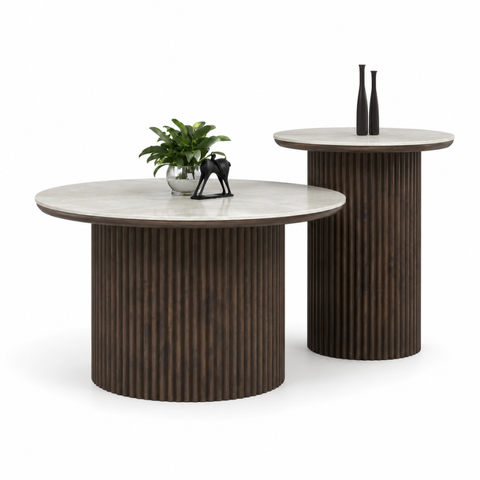 ROUND DUAL COFFEE TABLE - BROWN