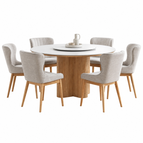 REGINA 6 SEATER ROUND DINING SET - NATURAL
