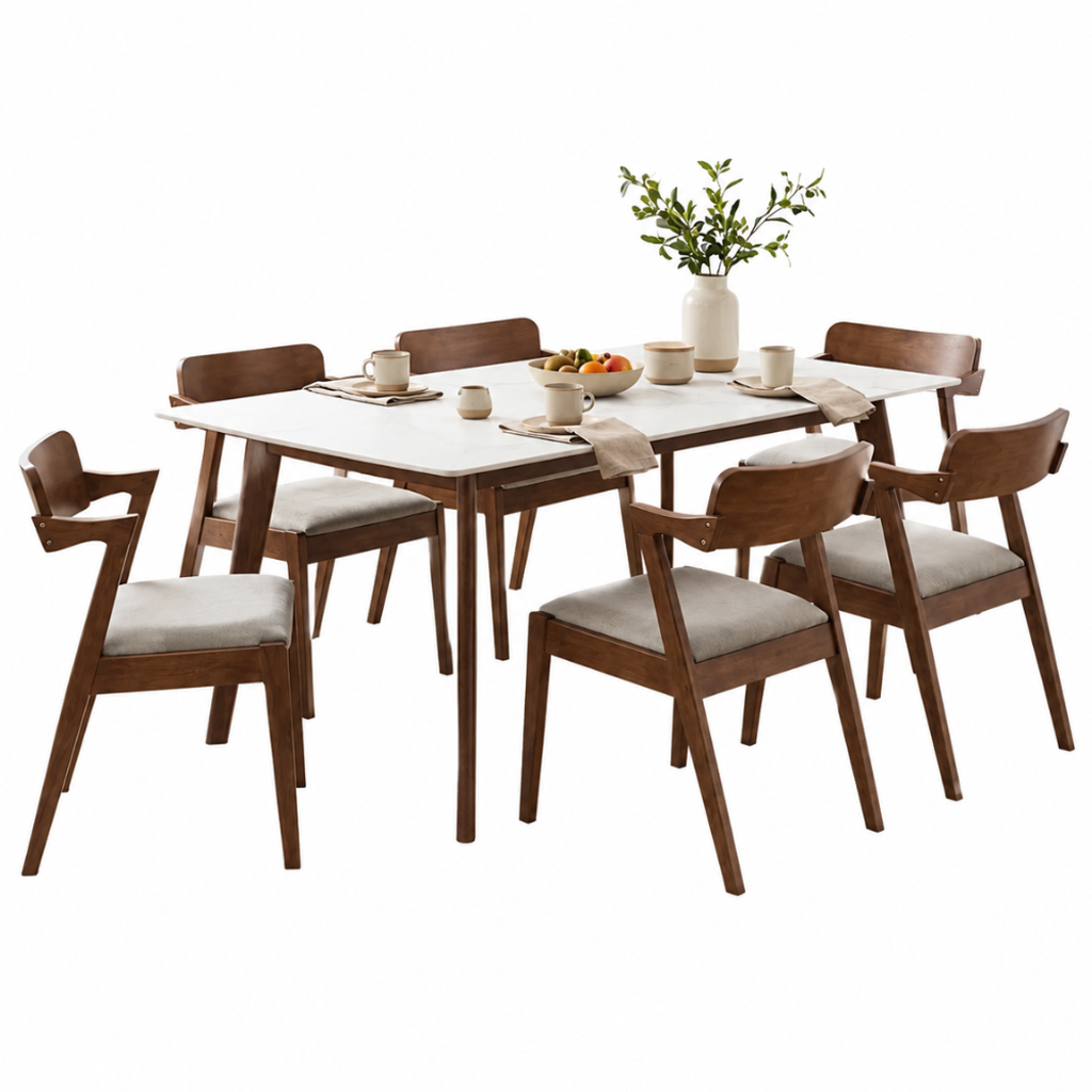 DUNCAN 6 SEATER DINING SET - WALNUT