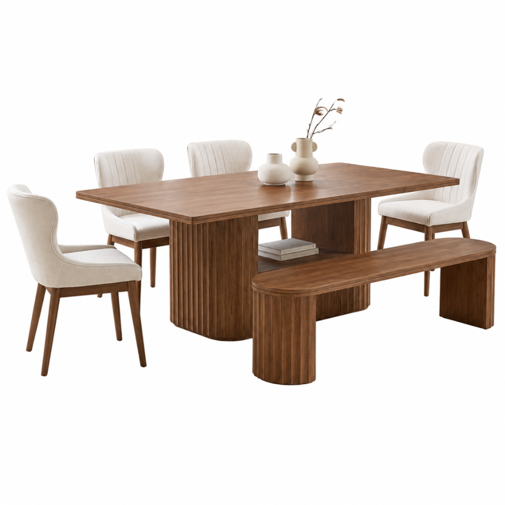 HALLOW 6 SEATER DINING SET - WALNUT