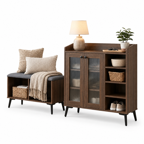MARLOWE SHOE CABINET & STOOL - WALNUT