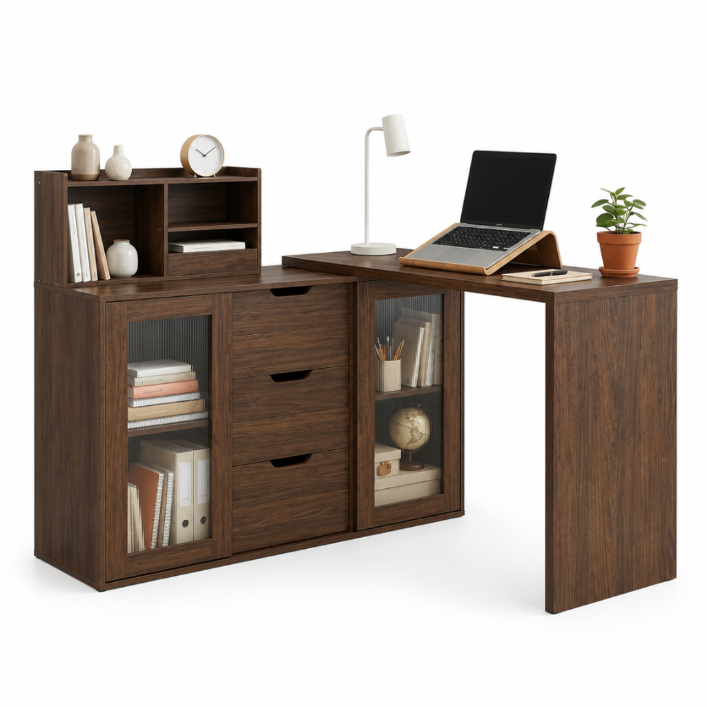 MARLOWE STORAGE DESK WITH HUTCH - WALNUT