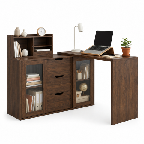 MARLOWE STORAGE DESK WITH HUTCH - WALNUT