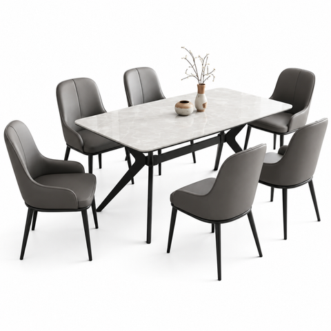 QUENTIN 6 SEATER DINING SET - GREY