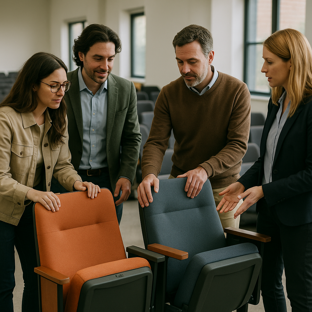 University team meeting an auditorium chair supplier in Malaysia