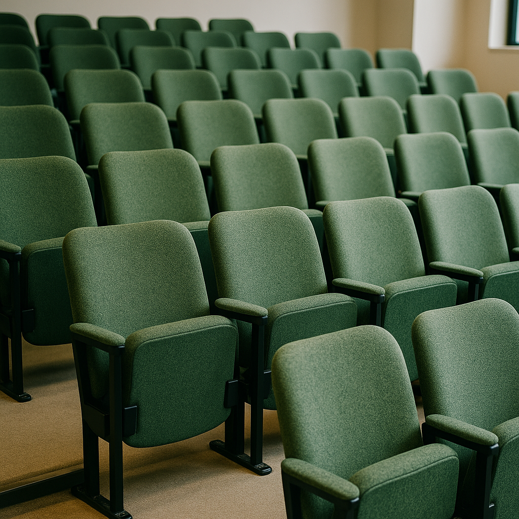 STAC4783 high-back fabric auditorium chairs in a university lecture hall