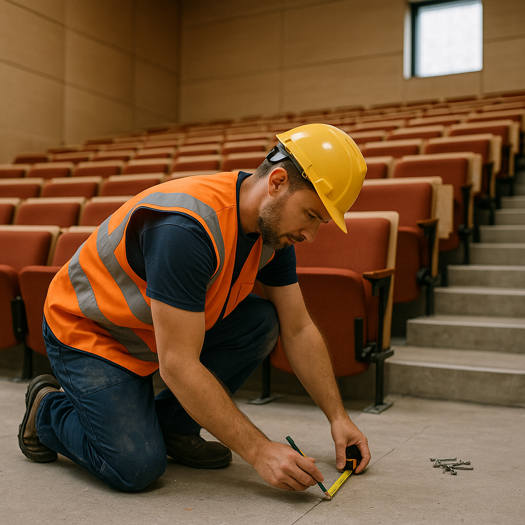 Floor preparation for fixed lecture theatre seating installation