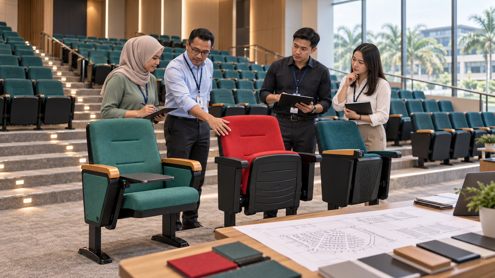Auditorium seating in a university lecture hall