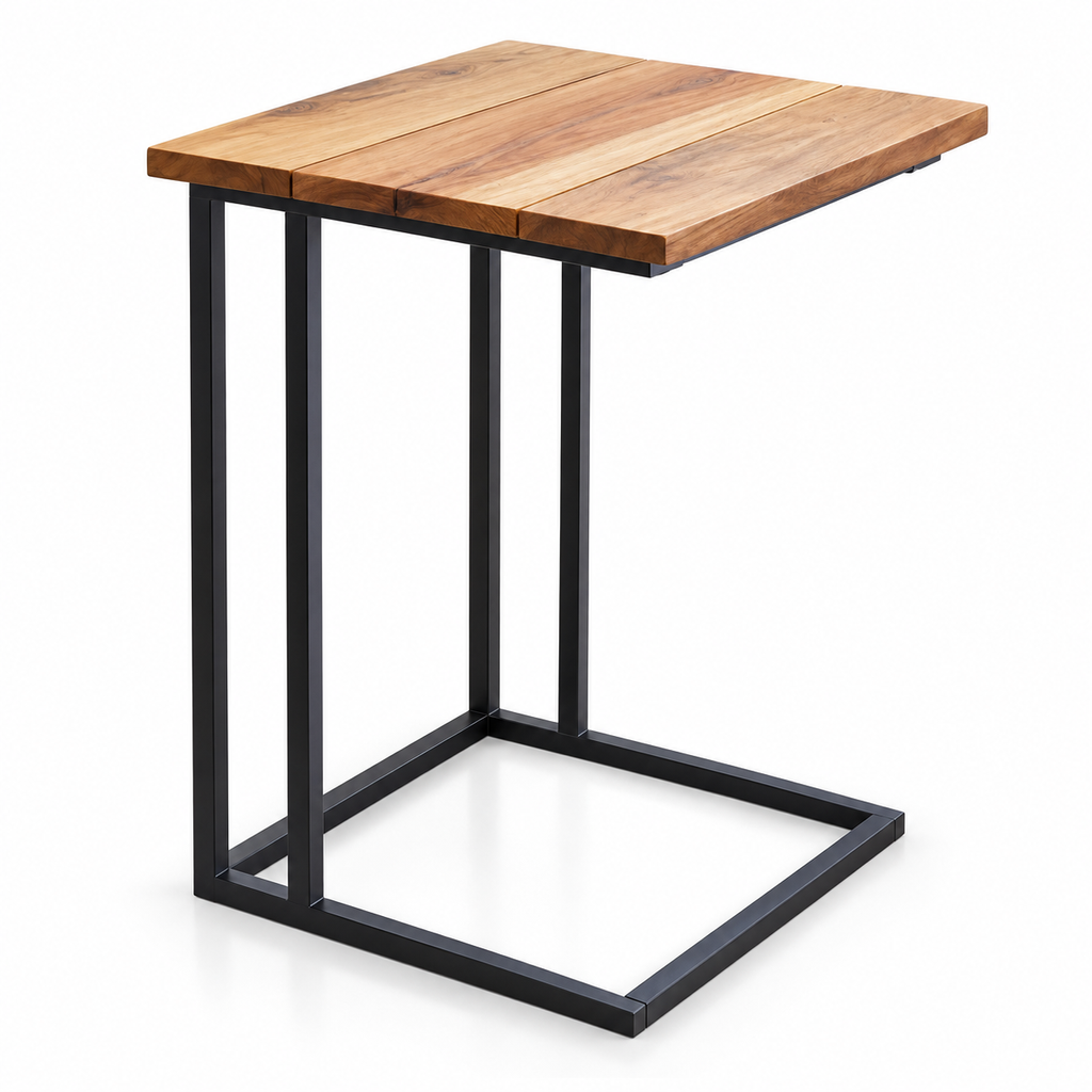 Modern Wood-Top C-Frame Side Table