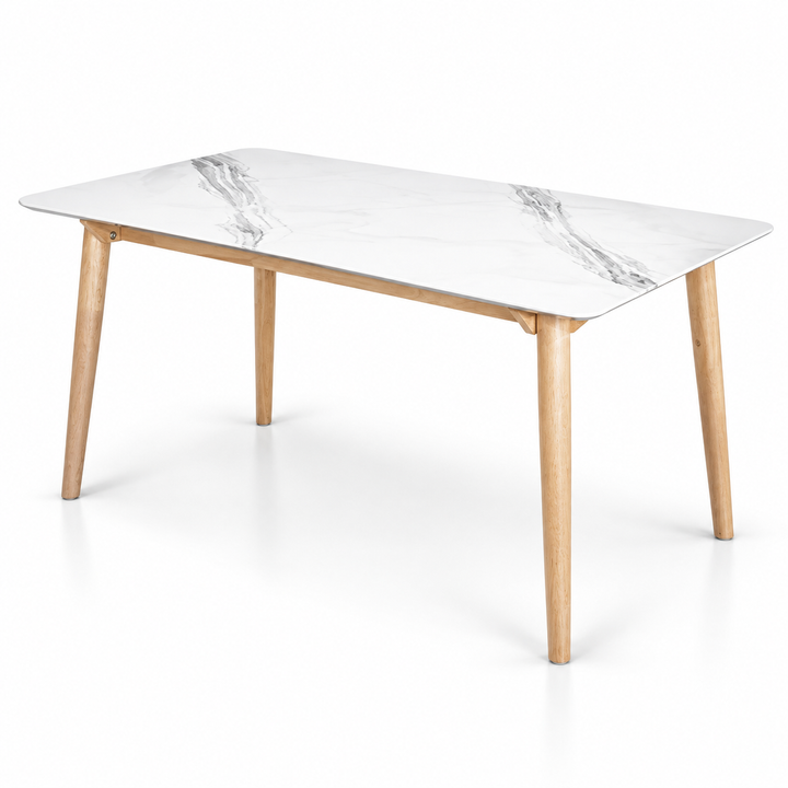 Modern Marble-Top Oak Table