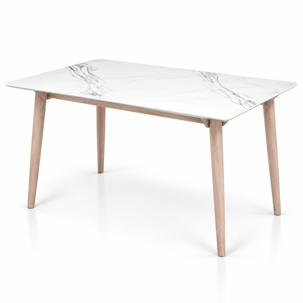Minimalist Marble Table on Light Wood Legs