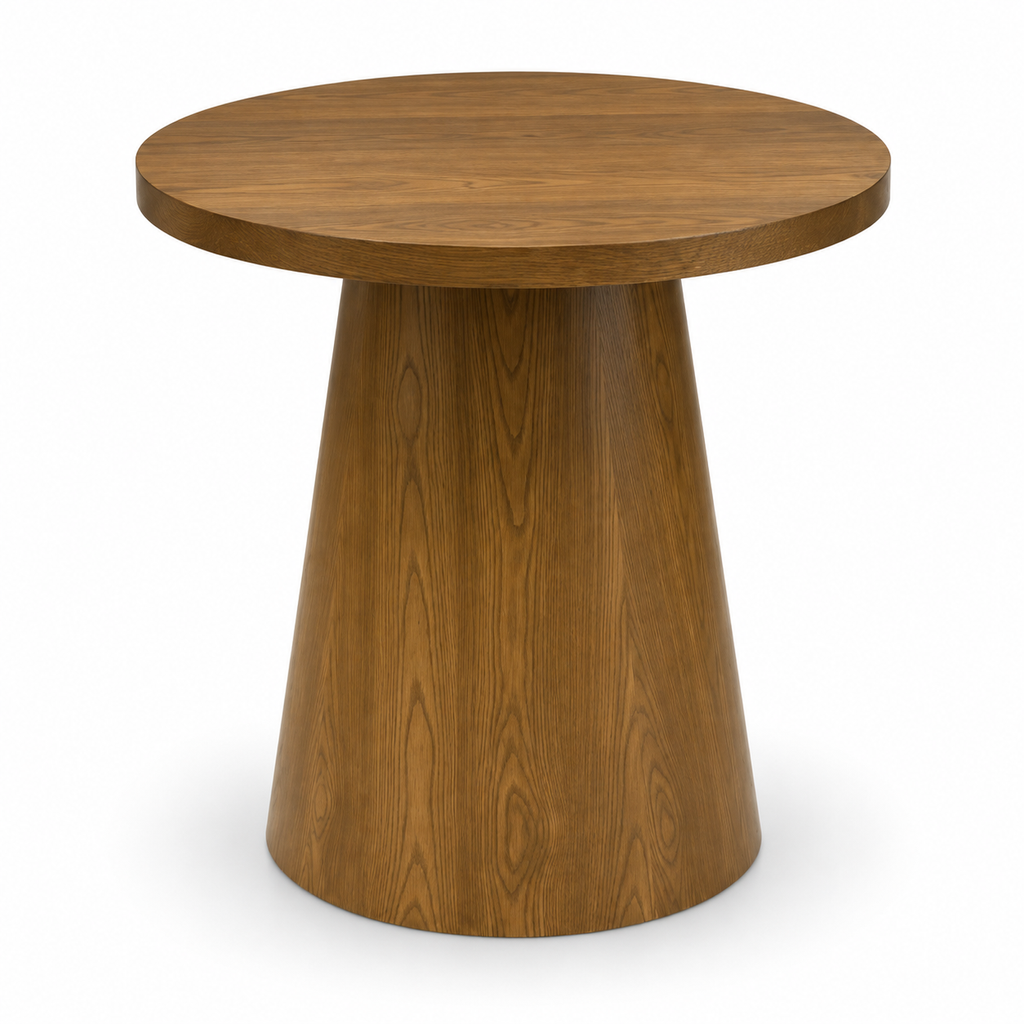 Warm Wood Pedestal Side Table