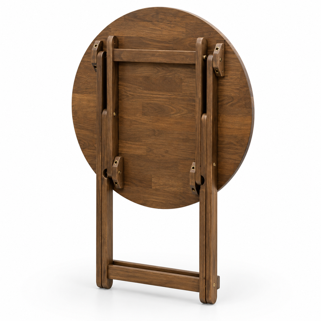 Rustic Round Folding Table in Storage Position