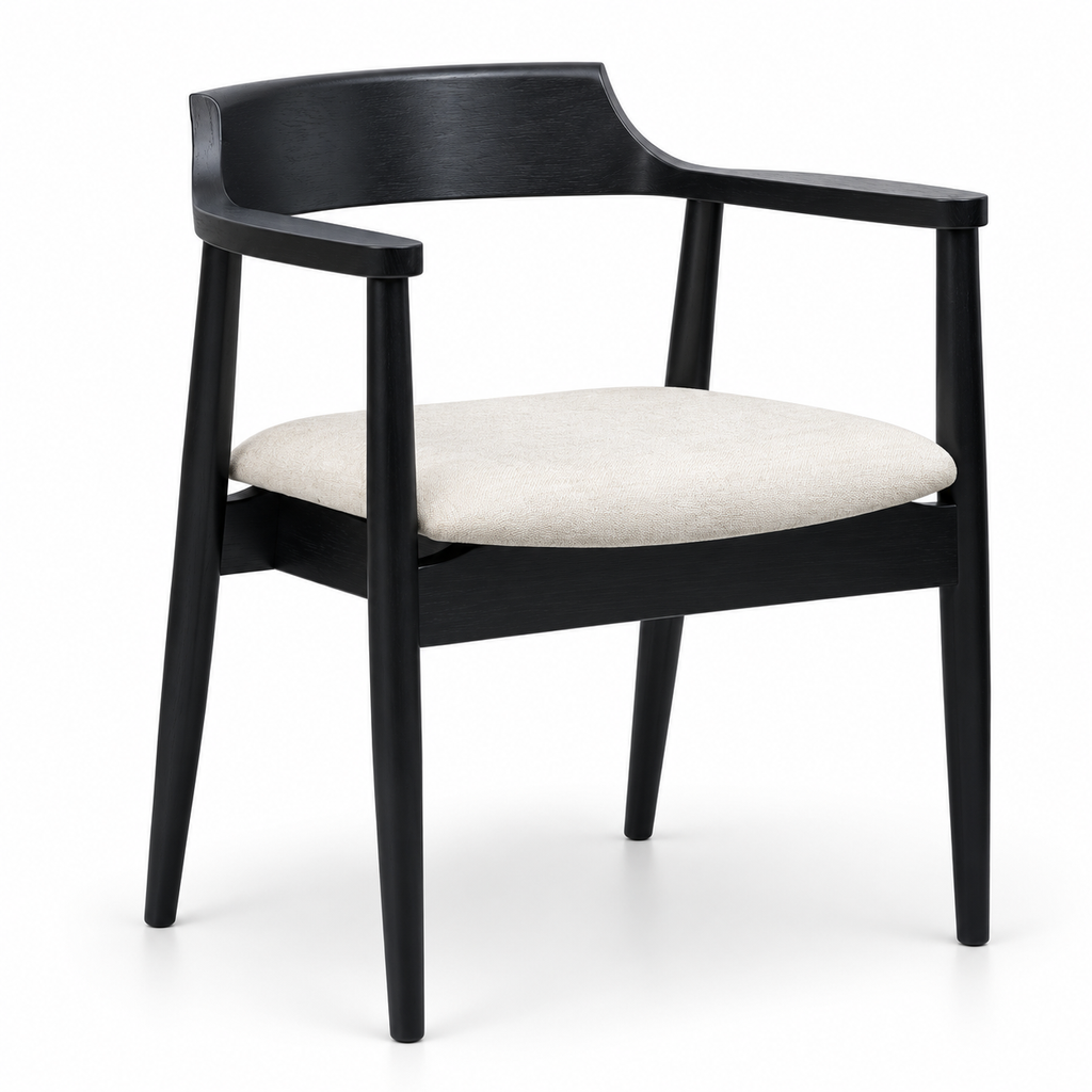 Modern Black Wood and Cream Armchair