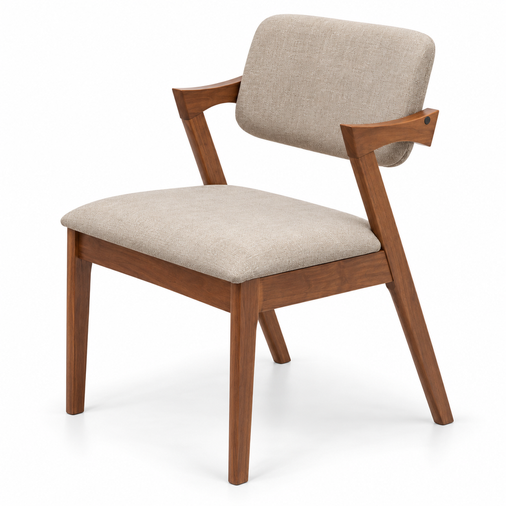 Mid-Century Walnut and Beige Chair