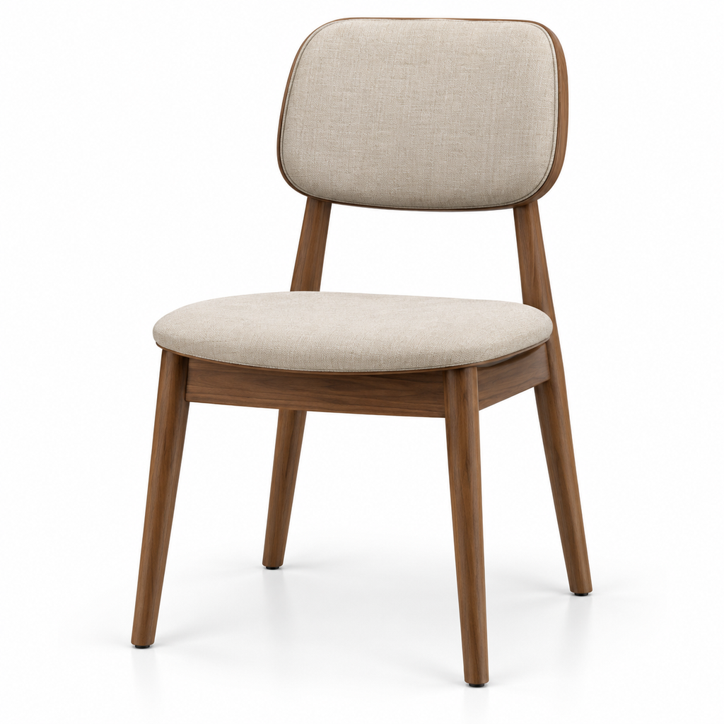 Minimalist Walnut and Beige Upholstered Chair