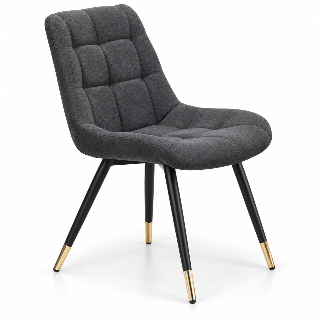 Modern Charcoal Tufted Chair with Brass-Capped Legs